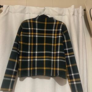 Tahari Plaid Turtleneck Sweater - Green, Yellow, and White